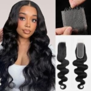 12" 2x6 Skinlike Real HD Lace Closure Body Wave Human Hair Pre Plucked 1B